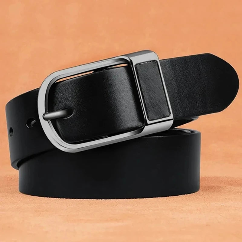 Genuine Leather Men's Belt – High-Quality Buckle, Cowskin Casual & Business Waistband, Cowboy Fashion Designer 2024 New