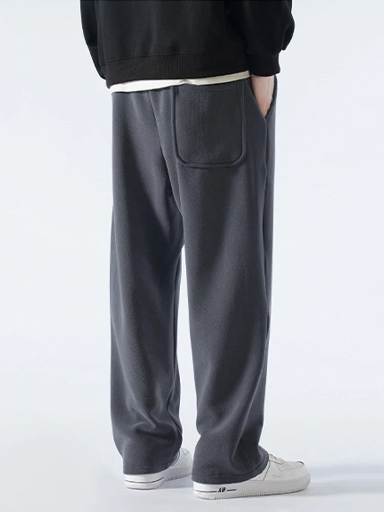 Winter Men’s Korean Fashion Fleece Sweatpants – Thick Warm Wide Leg Loose Thermal Track Pants