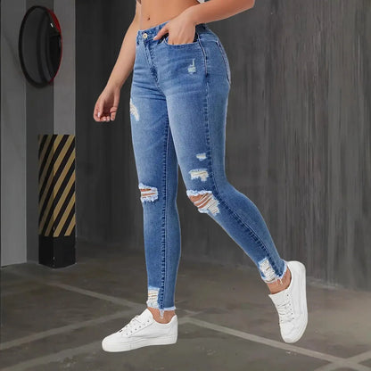 Women’s 2025 Ripped Skinny Jeans - High Waist Stretch Slim Fit Retro Denim Trousers for Autumn Fashion