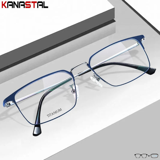 Prescription Titanium Eyeglasses - Blue Light Blocking Reading Glasses for Men & Women Myopia Optical Frames