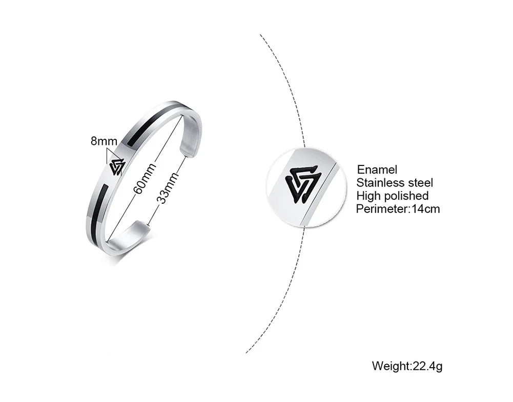 Men's Enamel Bangle - Viking Logo Cuff Bracelet, Stainless Steel Minimalist Bangle for Gentlemen