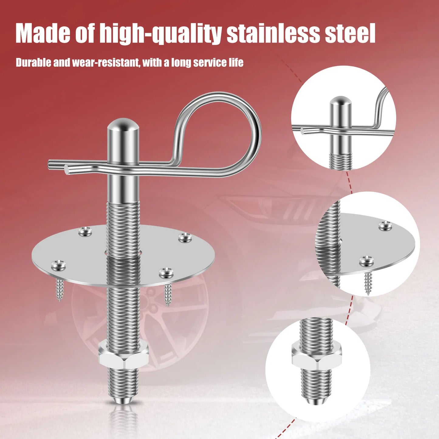 Universal Stainless Steel Car Hood Pin Lock Kit – Engine Bonnet Racing & Modified Accessory