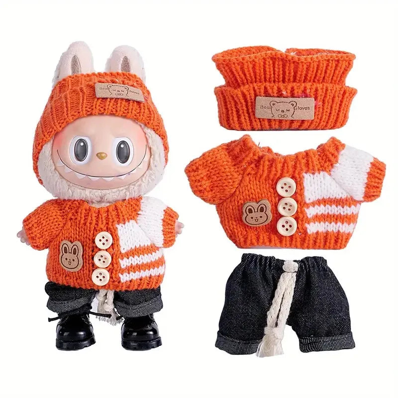 Labubu Doll Cute Sweater Set – 17cm Doll Clothes & Shoes DIY Accessories for Training, Sitting, Party Games, and Gifts