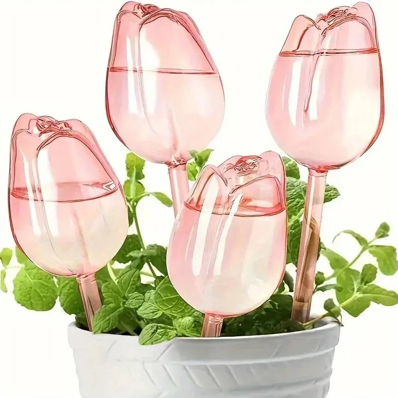 Pink Tulip Plant Watering Balls – Automatic Drippers for Indoor & Outdoor Plants, Easy Gardening Watering Tool