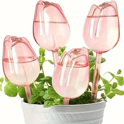 Pink Tulip Plant Watering Balls – Automatic Drippers for Indoor & Outdoor Plants, Easy Gardening Watering Tool