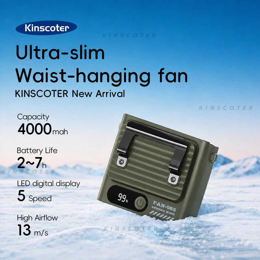 Kinscoter Ultra-Slim Waist Fan - 4000mAh Portable Rechargeable 5-Speed Cooling Fan with Digital Display