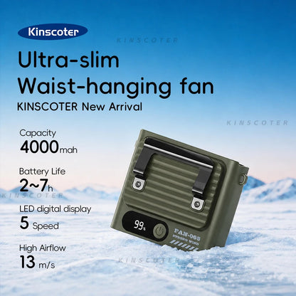 Kinscoter Ultra-Slim Waist Fan - 4000mAh Portable Rechargeable 5-Speed Cooling Fan with Digital Display