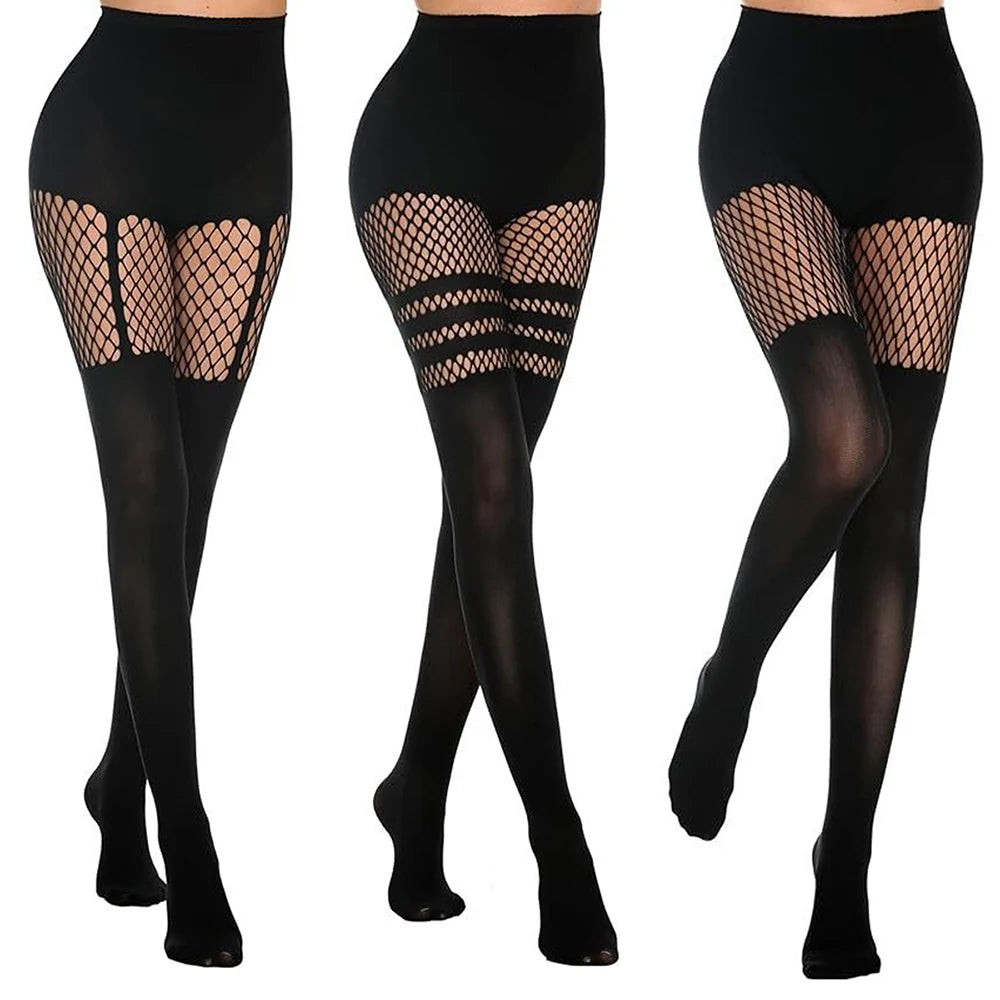 Black Hollow-Out Fishnet Pantyhose – Sexy Suspender Tights for Women, Nightclub & Dance Socks