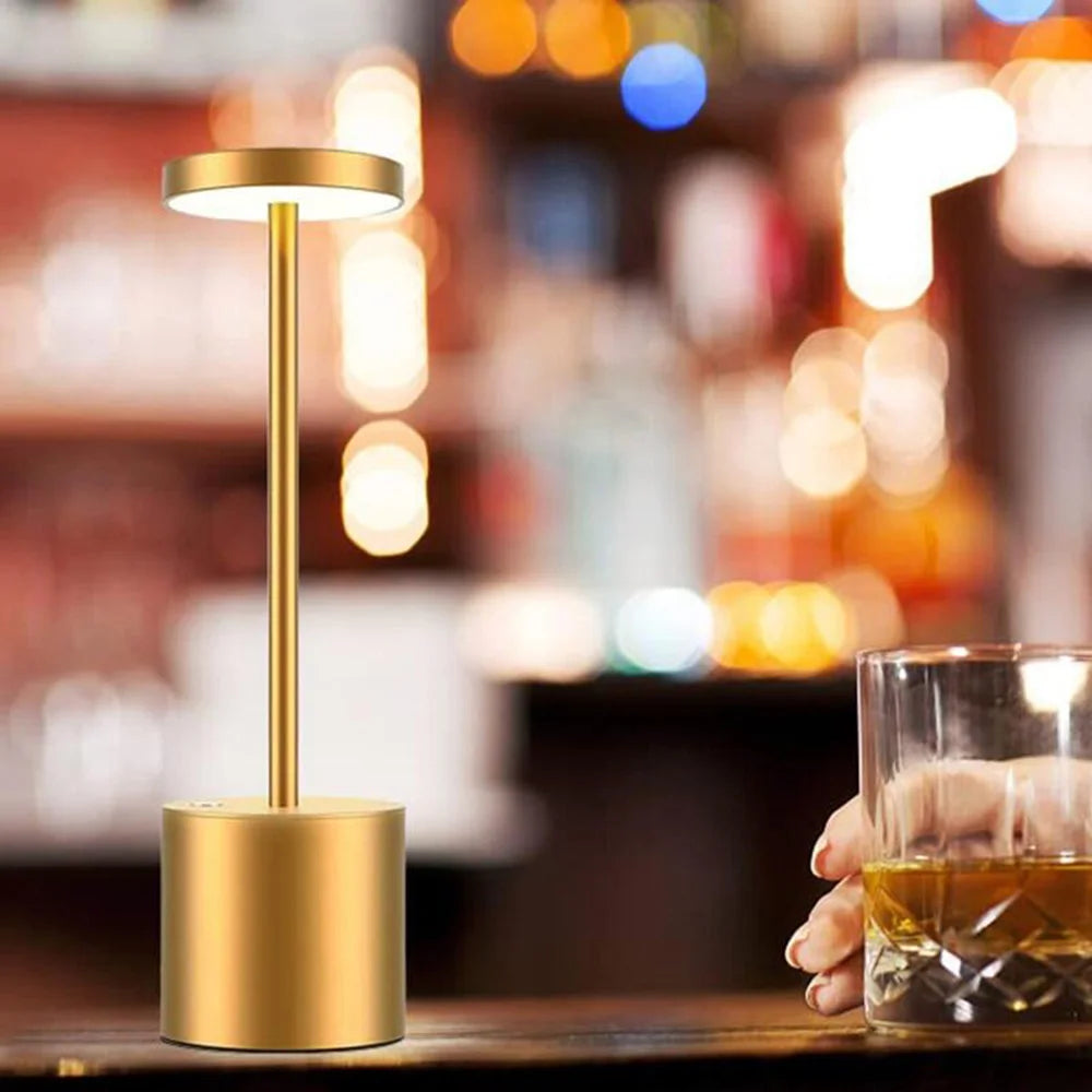 Classic USB Rechargeable Table Lamp – Stepless Dimming Touch Desk Lamp with 3 Colors for Bedside, Hotel & Bar Decoration