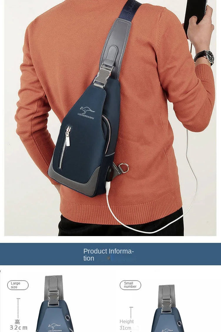 Men's Waterproof Oxford Chest Bag – Korean Style Casual Sport Crossbody Shoulder Messenger Bag