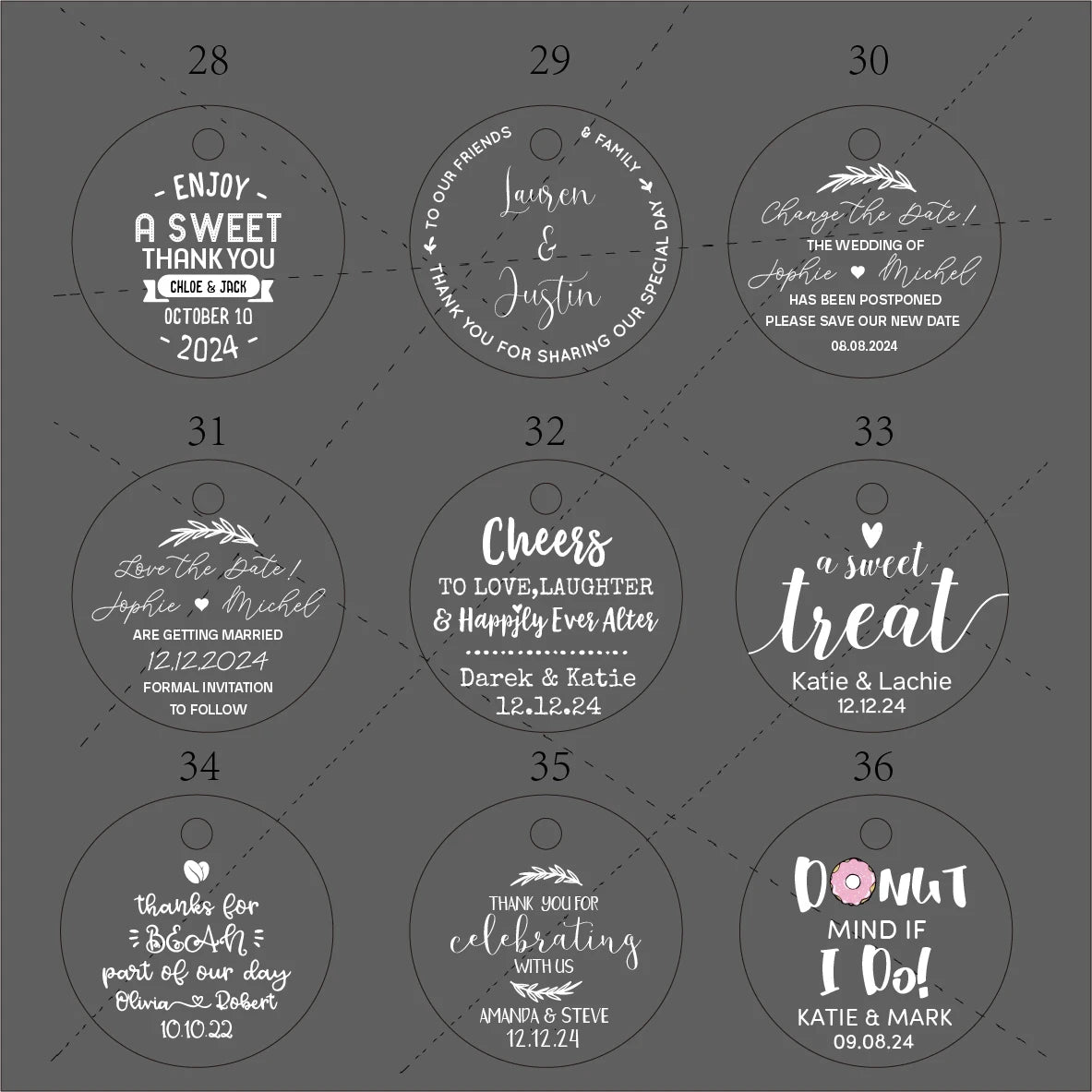 BY49 35mm Kraft & Black Paper Labels – Customizable Name & Date Wedding Decoration Stickers