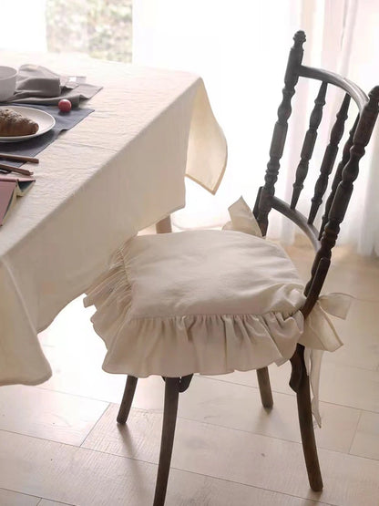 Ruffled Dining Chair Pads - Vintage Seat Cushion Covers with Ties Non-Slip Kitchen Farmhouse Decor