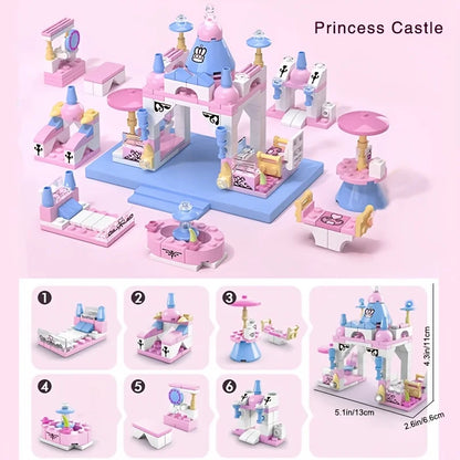 6-in-1 Girls Castle Building Block Kit — Deformable, Creative Structures, Compatible Construction Toy