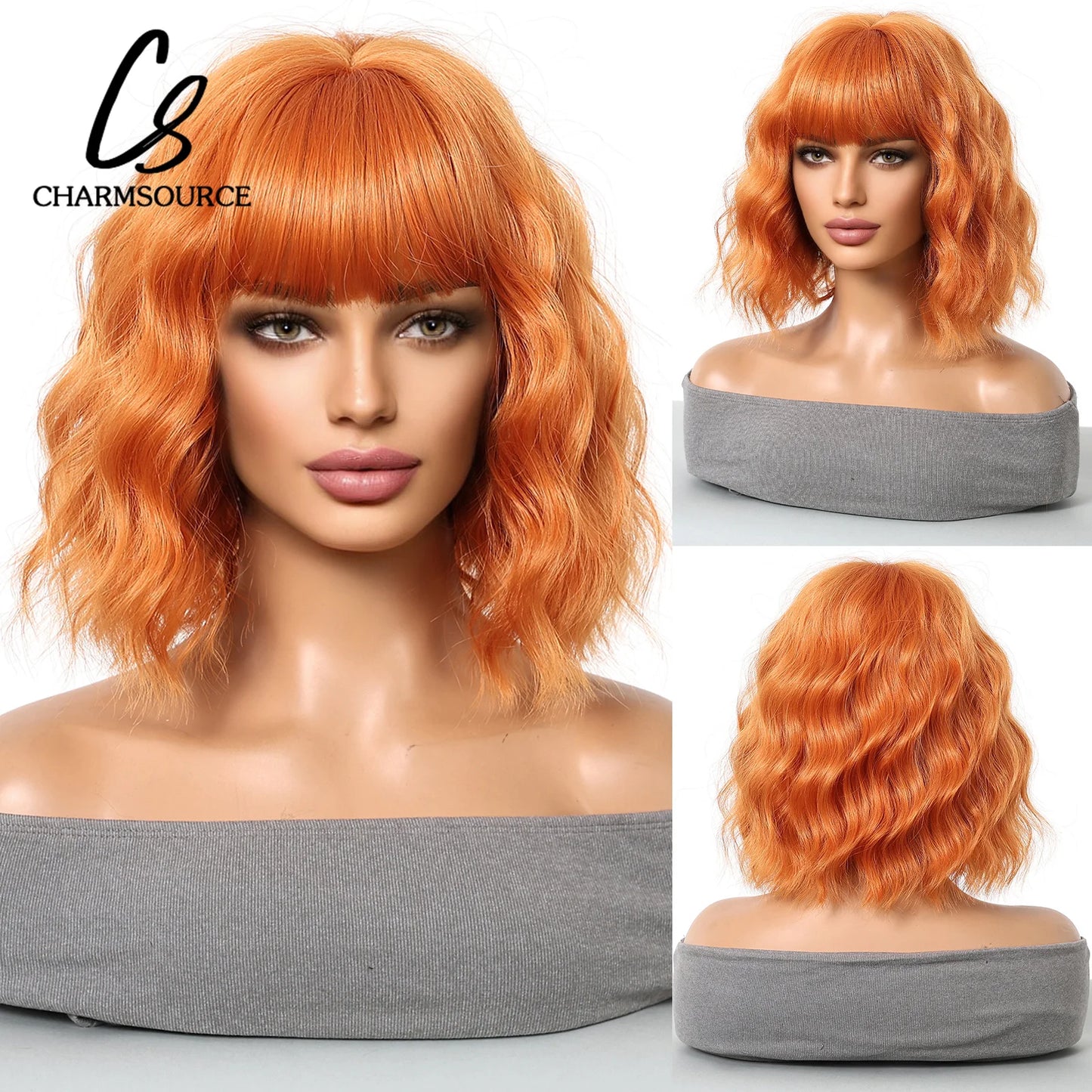 CharmSource Pink BOBO Short Synthetic Wig – Natural Wavy Heat Resistant Hair Wig for Women, Party & Daily Wear