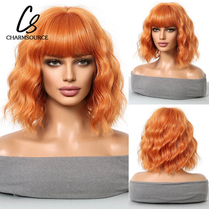 CharmSource Pink BOBO Short Synthetic Wig for Women — Natural Wave, High-Density, Heat-Resistant Hair for Daily & Party