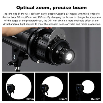 SOONPHO OT1 Bowens Mount Snoot with 50mm/85mm/150mm Lenses – Professional Photography Accessories for Godox Flash Light