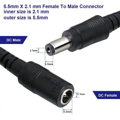 DC Extension Cable 5.5×2.1mm - Male to Female Power Adapter Cord for 5V, 12V & 24V CCTV Cameras and LED Strips, 1–10M