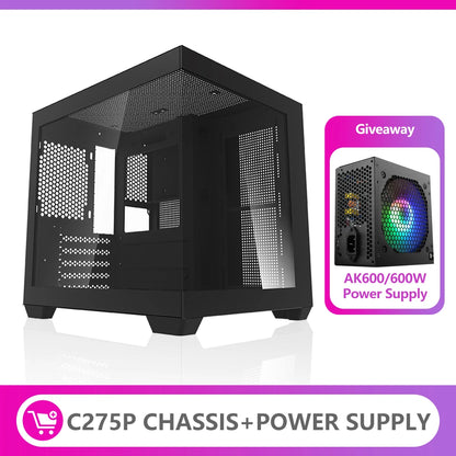 Aigo 275P Gaming PC Case — Sea View M-ATX/ITX Desktop with Double-Sided Tempered Glass