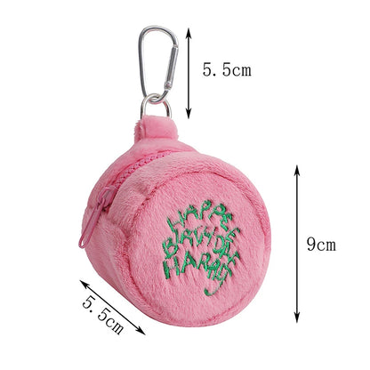 Pink Mini Coin Purse - Kawaii Plush Storage Bag for Earphones, Coins & Cords, Cute Portable Cake Pouch