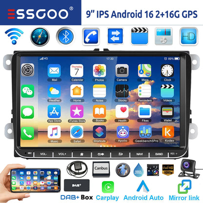 9" Android 15 Car Stereo - 6GB+128GB Wireless CarPlay GPS WiFi Bluetooth FM for VW