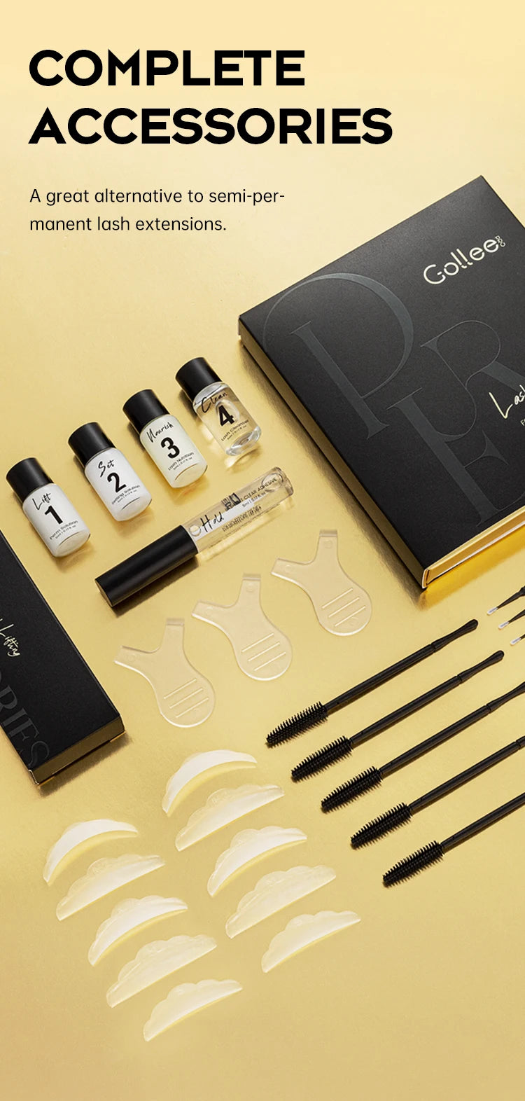 Gollee Eyelash Lifting Perm Kit – Original Lash Lift Set for 4-6 Weeks Retention, Eyelash Curler & Treatment Makeup Set