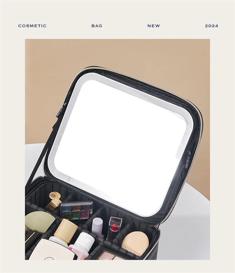 LED Cosmetic Case with Lights & Mirror – Large Capacity Luxury Makeup Bag with Premium Feel