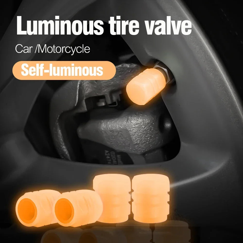 12Pcs Luminous Valve Stem Caps - Fluorescent Night Glowing Wheel Hub Caps for Motorcycle, Bicycle and Car Tyres
