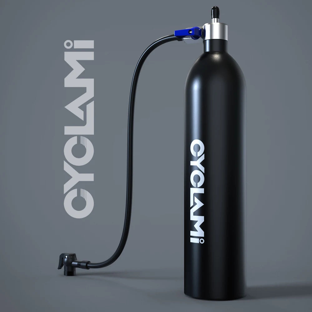 CYCLAMI 1.2L Aluminum Alloy MTB Road Tire Inflator – Valve Gas Cylinder for Tubeless 29" Bike Tires