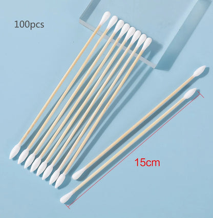 100/300PCS 6-Inch Precision Cotton Swabs - Pointed Cotton Buds with Long Wooden Sticks and Storage Case