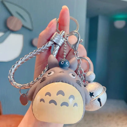 Totoro Anime Keychain - Cute Cartoon Cat Doll Pendant with Leather Strap for Bag, Car Keys & Gifts