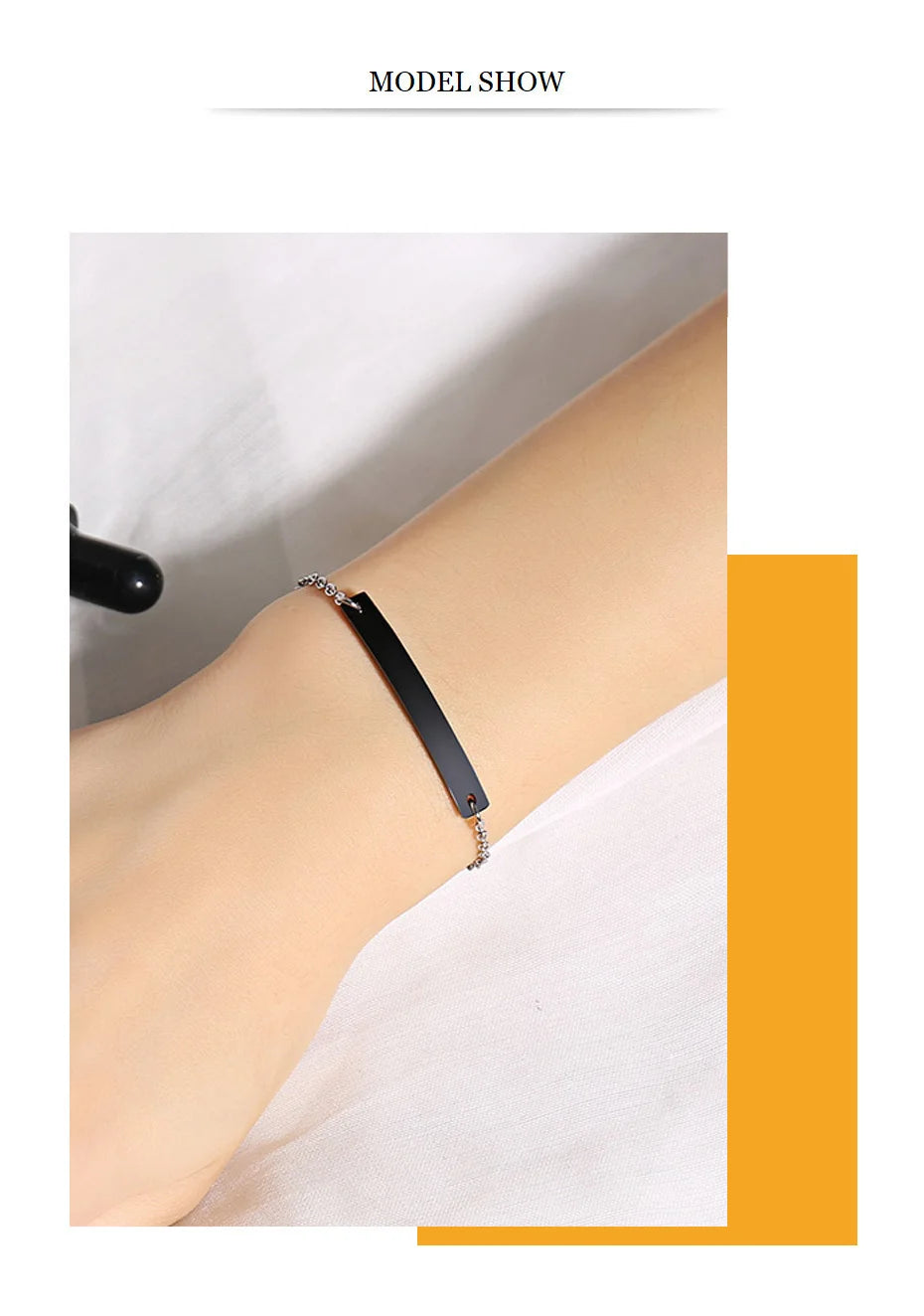 Elegant Personalized ID Bar Bracelet – 5mm Stainless Steel Link Chain for Women with Custom Name or Quote