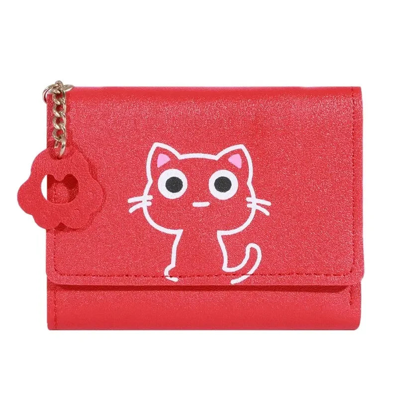 2023 New Cat-Themed Mini Wallet for Women - Cute and Fashionable Short Fold Design with Personalized Student Style