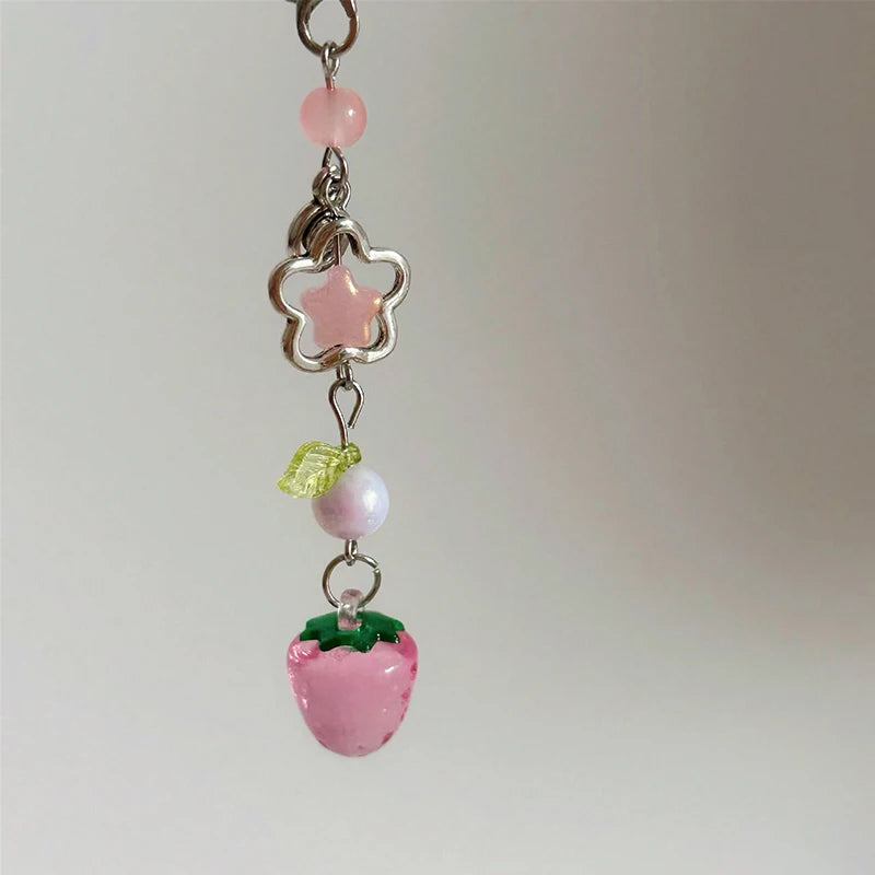 Cute Strawberry Keychain Charm - Lightweight Fruit Phone Lanyard & Aesthetic Bag Chain Accessory for Girls