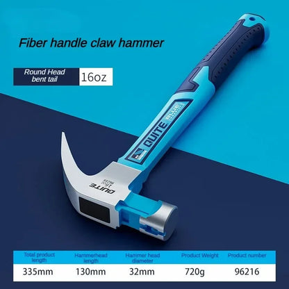 High-Carbon Steel Claw Hammer - Professional Carpenter Woodworking Hand Tool for Construction & DIY Projects