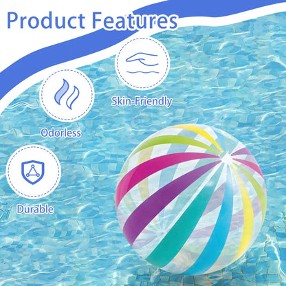 2-Pack 15.35-Inch Colorful Striped Transparent Inflatable Beach Balls — Fun Set for Beach & Pool Party Games
