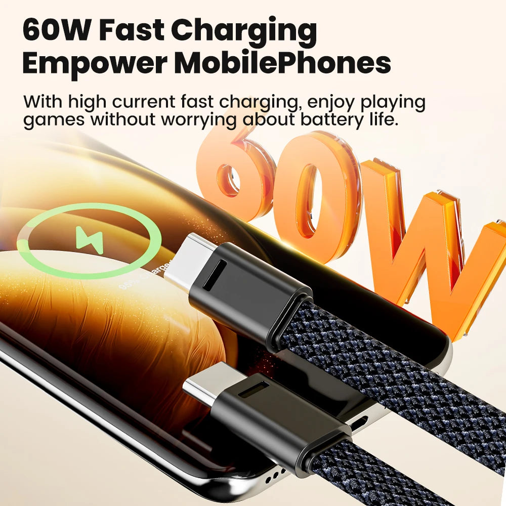 OLAF 60W USB-C to USB-C Cable - Short Fast Charging & Data Cable for iPhone, Samsung & Xiaomi Devices