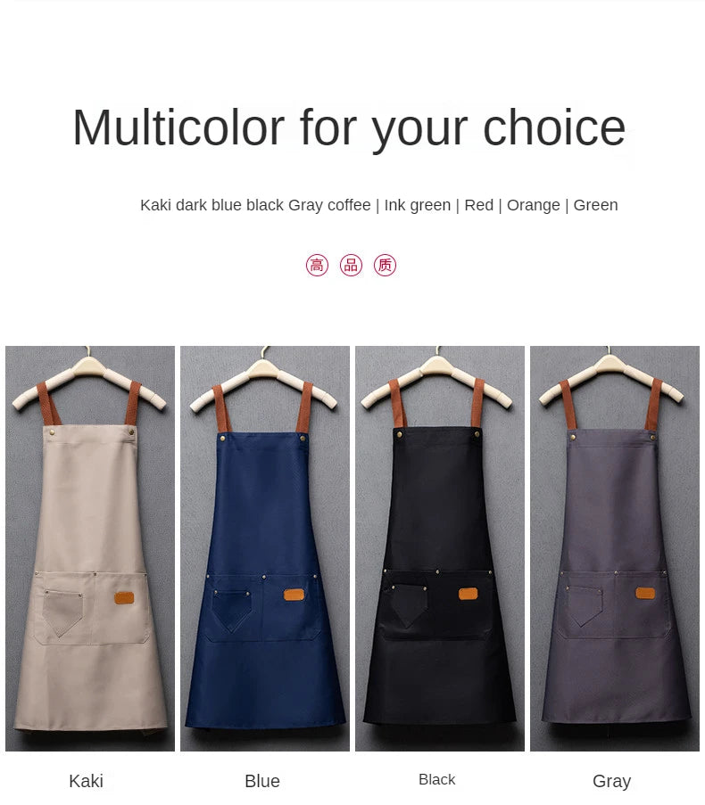 Customized Embroidery Kitchen Apron – Waterproof Bib with Logo, Signature, Pockets, and Waist Bag for Home Chefs & Bakers
