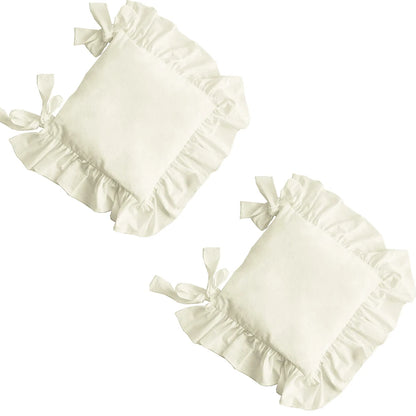 Ruffled Dining Chair Pads - Vintage Seat Cushion Covers with Ties Non-Slip Kitchen Farmhouse Decor