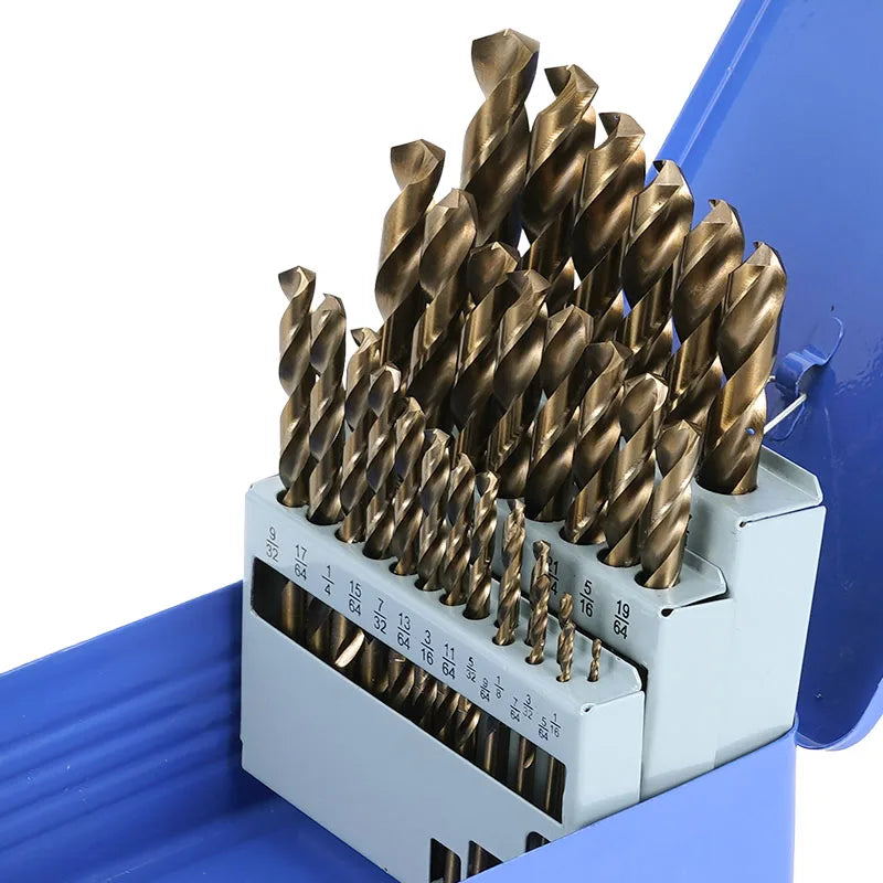 M35 Cobalt Drill Bit Set – High-Speed Steel Jobber Length Twist Drill Kit for Hardened Metal, Stainless Steel, Iron, Wood & Plastic