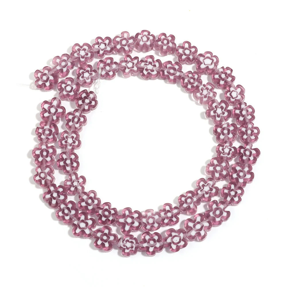 Colorful Lampwork Flower Beads - Thousand Flower Flat Plum Blossom Loose Beads for DIY Bracelet & Jewelry Crafts