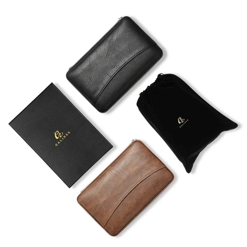 GALINER Cigar Humidor Box – Travel Leather Case with Cedar Wood Lining, Includes or Excludes Lighter, Cigar Cutter & Humidity Control Pack