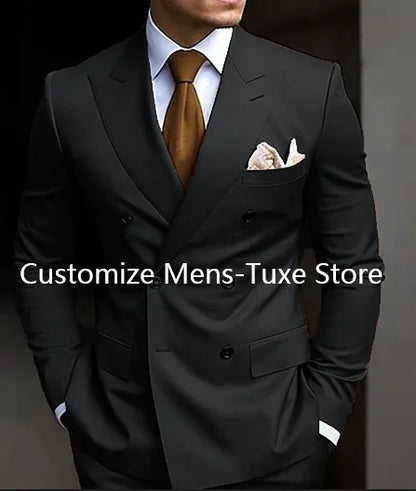 Men's Brown Double Breasted Suit - Slim Fit Peaked Lapel Formal Blazer & Trousers Set For Business and Wedding Wear