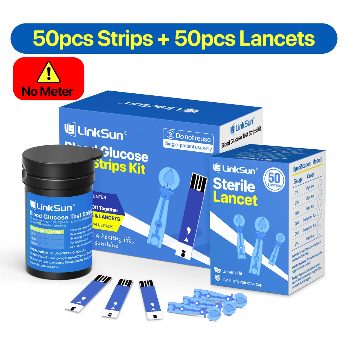 LinkSun G-425-1 Blood Glucose Meter Kit - Digital Diabetes Tester with 50 or 100 Test Strips and Lancets