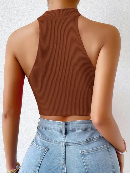 2025 Women’s Ribbed Knit Sleeveless Crop Top – Sexy Solid Halter Corset Tank for Casual, Crossfit & Y2K Fashion