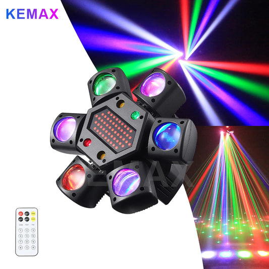 80W Disco Moving Head Light - 6-Arm Beam Strobe DJ Stage Lighting with DMX512 Control