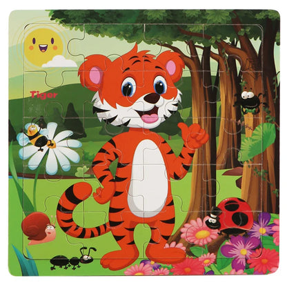20PCS Wooden 3D Cartoon Animal & Vehicle Puzzle – Montessori Educational Jigsaw Toys for Kids Ages 1–3