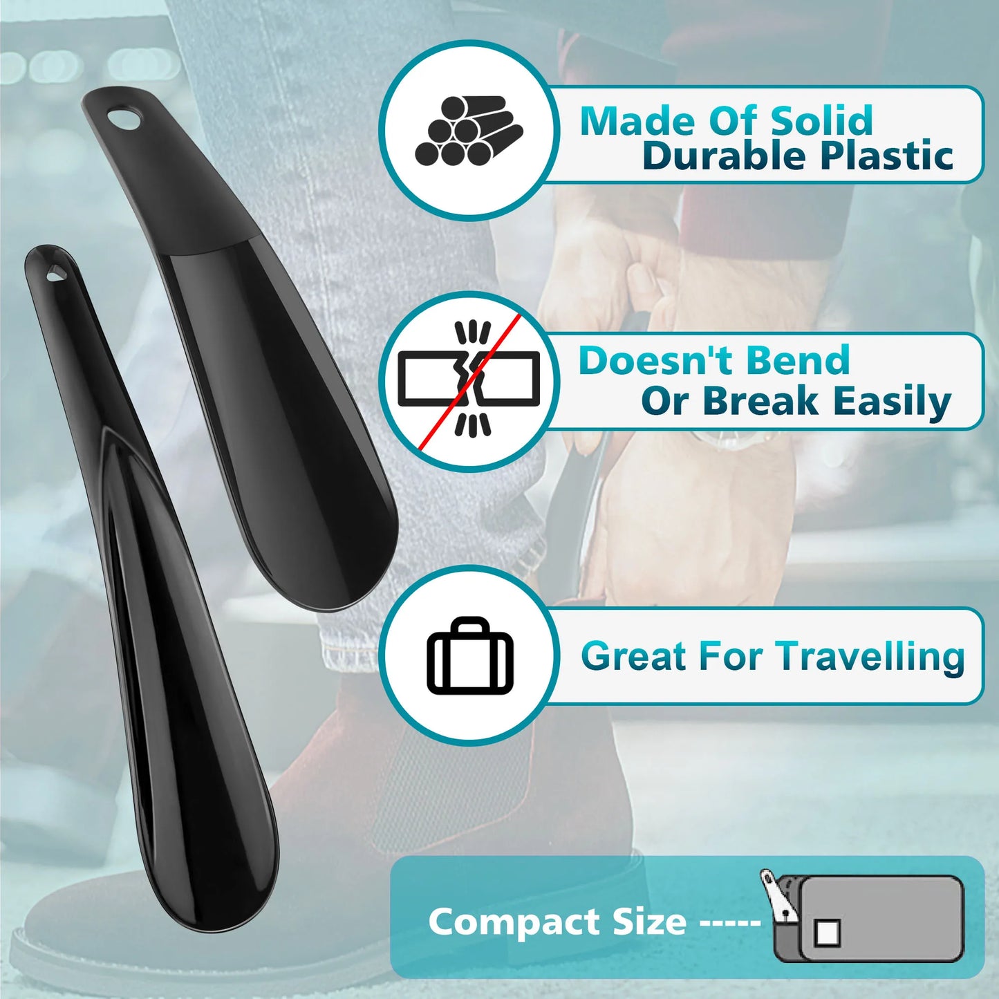 6.29″ & 7.87″ Lightweight Plastic Shoehorn – Travel Shoe Horn Helper for Men, Women & Kids Aid Accessories