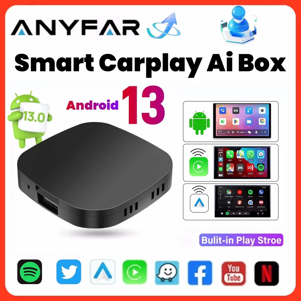 CarPlay AI Box Android 13 Wireless – Smart Android Auto TV Box for YouTube & Netflix Compatible with Toyota, Mazda, Hyundai, Ford, Kia & More
