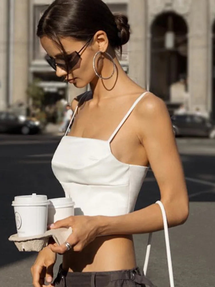Backless Bandage Crop Top: Spaghetti Strap Sexy Skinny Tank Top - Summer Elegant Lace-Up Party Streetwear for Women Camis