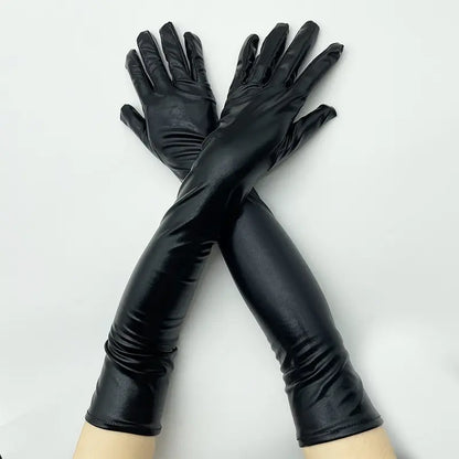 Adult Long Patent Leather Pole Dance Gloves - Performance & Halloween Costume Accessories, Tight Fit